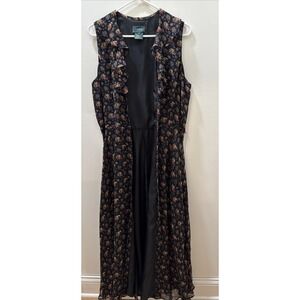 Ralph Lauren 100% Silk Long Floral Print FrontButton Down Sleeveless Dress Sz 14